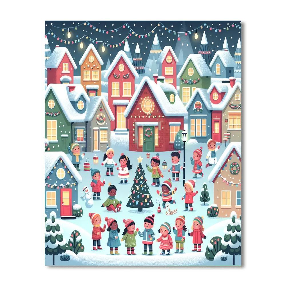Cozy Snowy Village Paint By Number