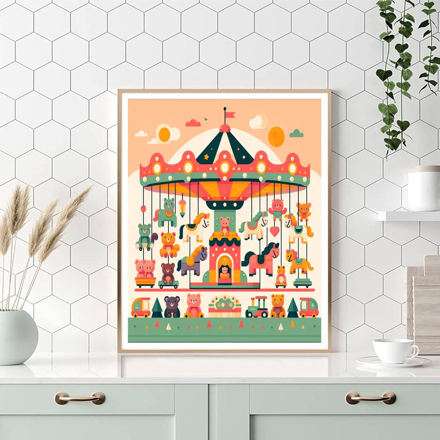 Cheerful Carousel Critters Paint By Numbers Art