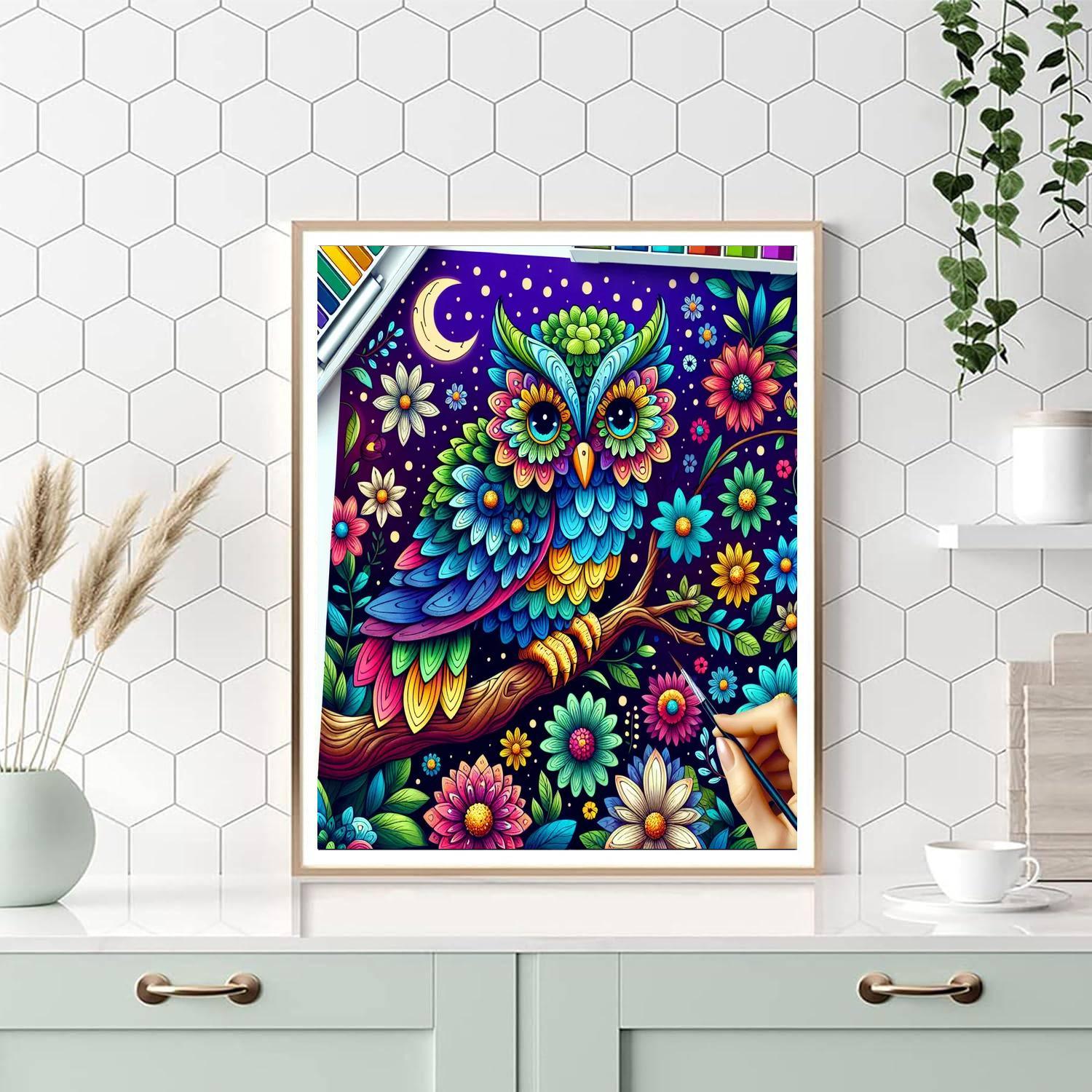 Colorful Owl Evening Numbered Painting Kits