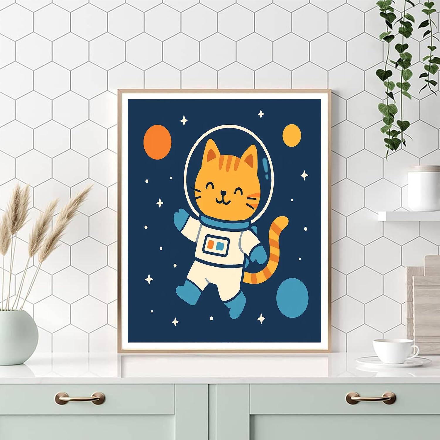 Astronaut Kitty Adventure DIY Paint By Numbers