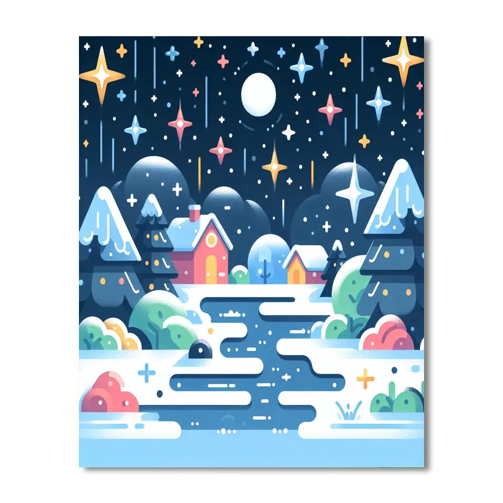 Glittering Snowy Night Paint By Numbers