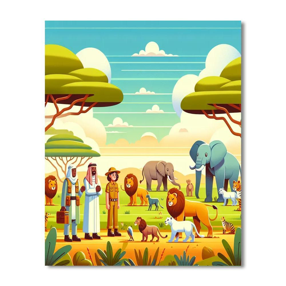Safari Explorers And Wildlife Paint By Number