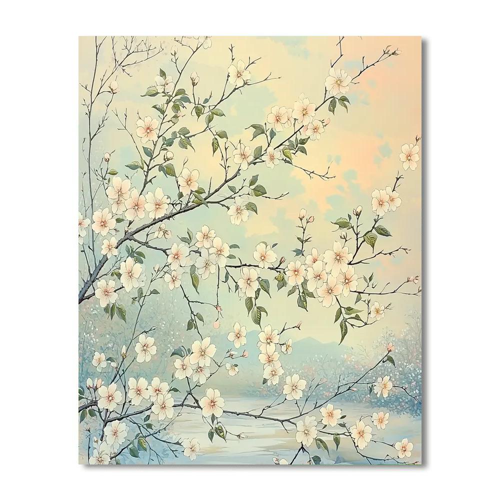 Hiroshige Inspired Eternal Blossom Serenity  Paint By Numbers Art