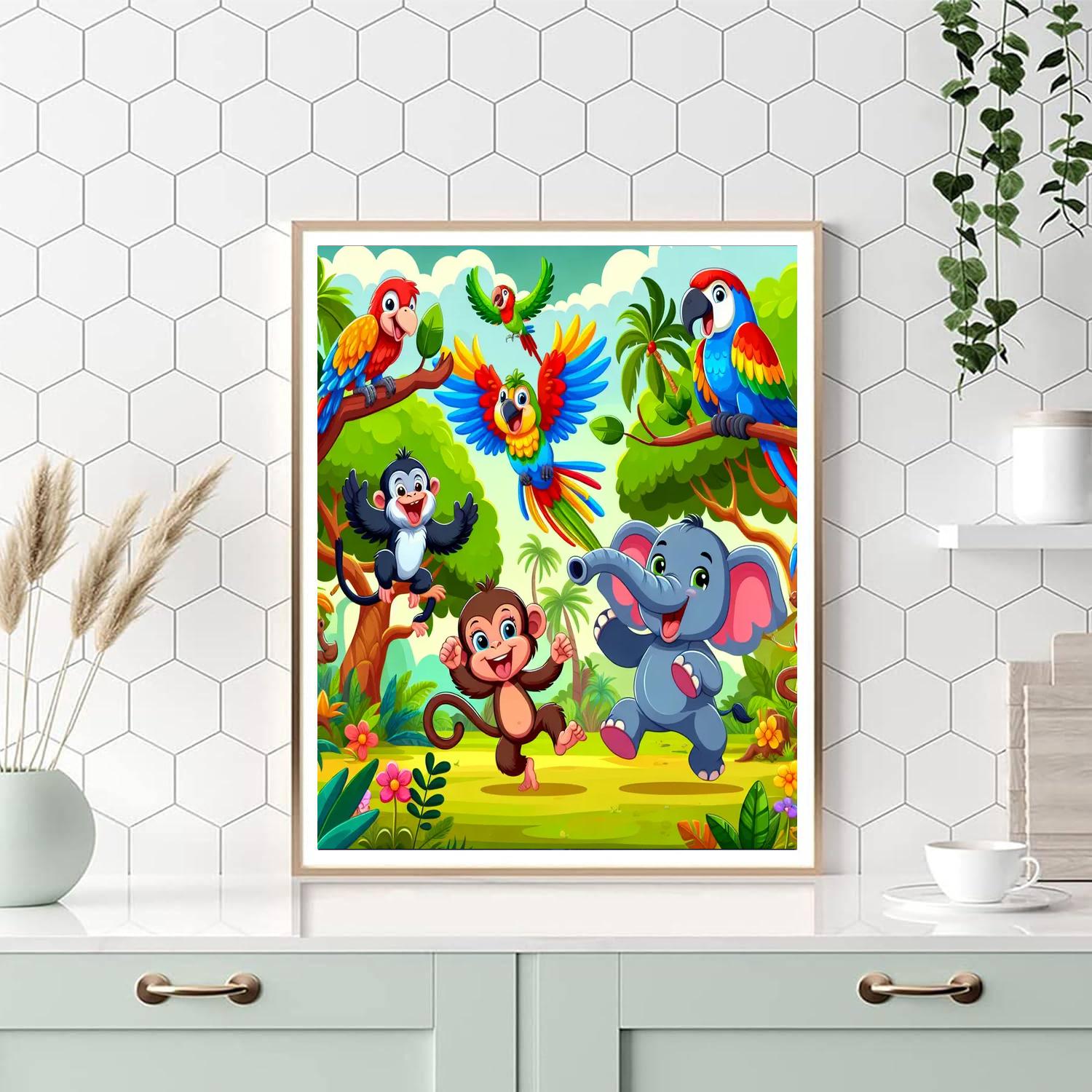 Cheerful Jungle Party Paint By Numbers Art