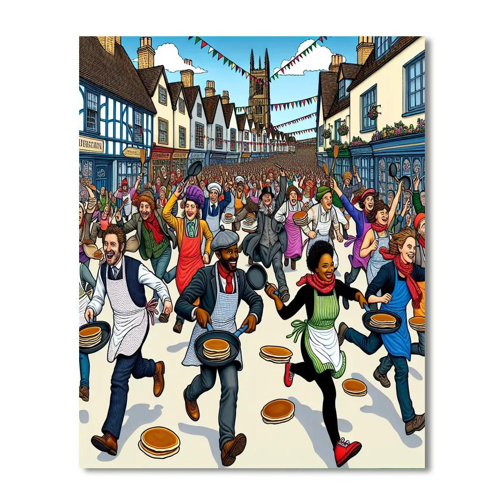 Pancake Day Races - Olney, England Number Painting