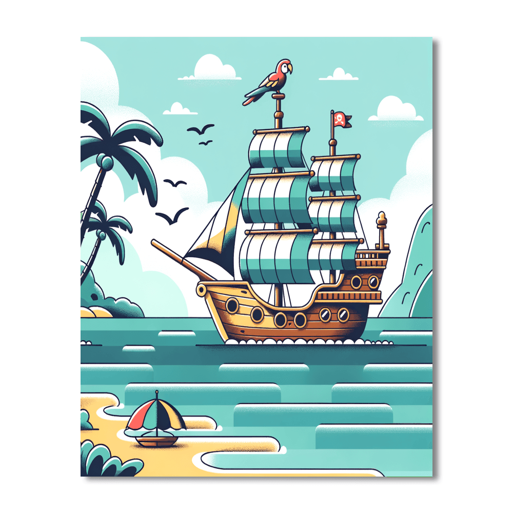 Island Pirate Ship Adventure DIY Paint By Numbers