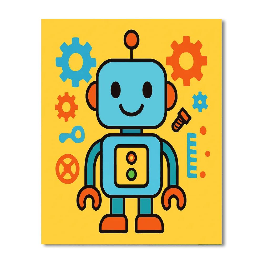 Friendly Robots & Gears Paint By Numbers Art