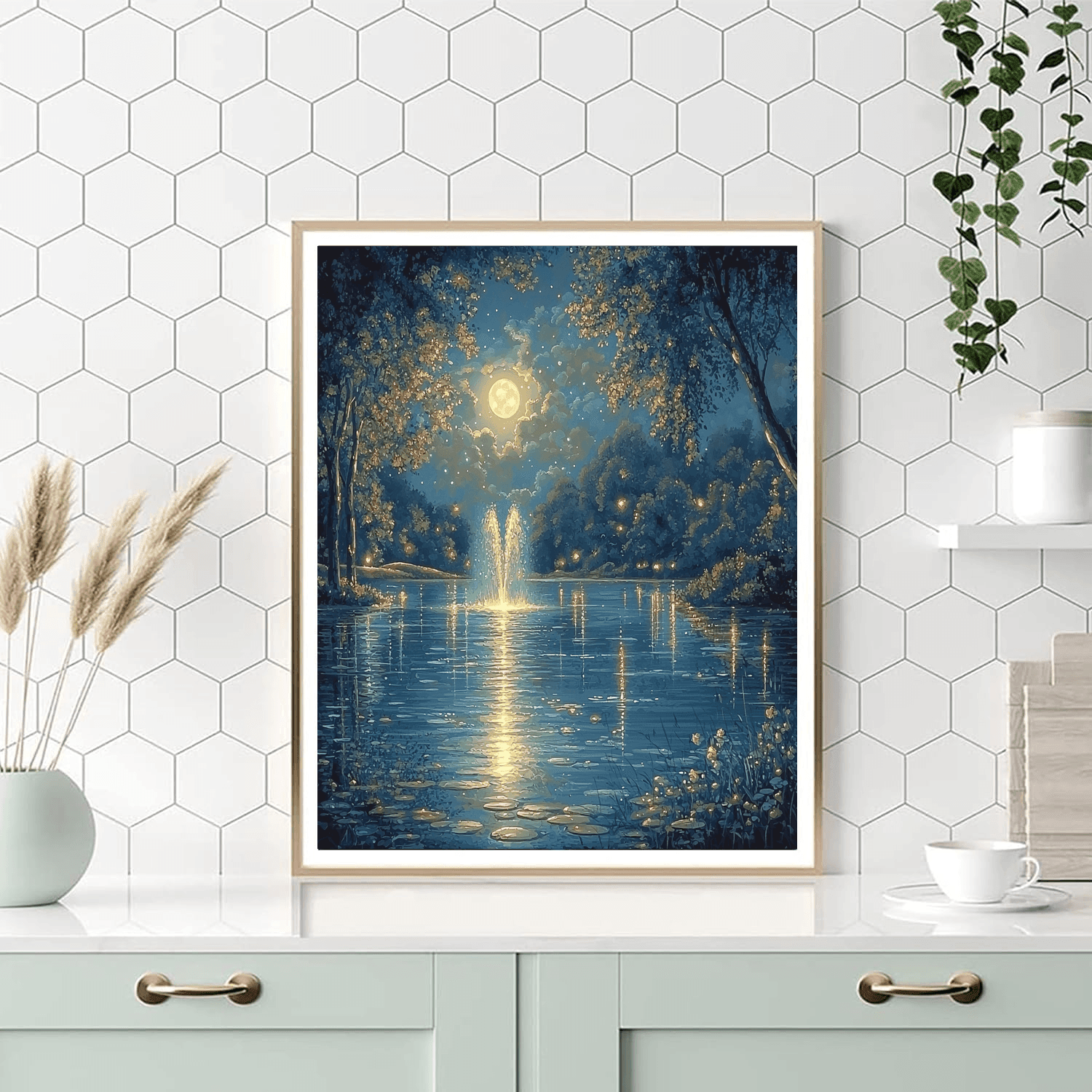 Thomas Kinkade Inspired Moonlit Reflections  Paint By Numbers Art