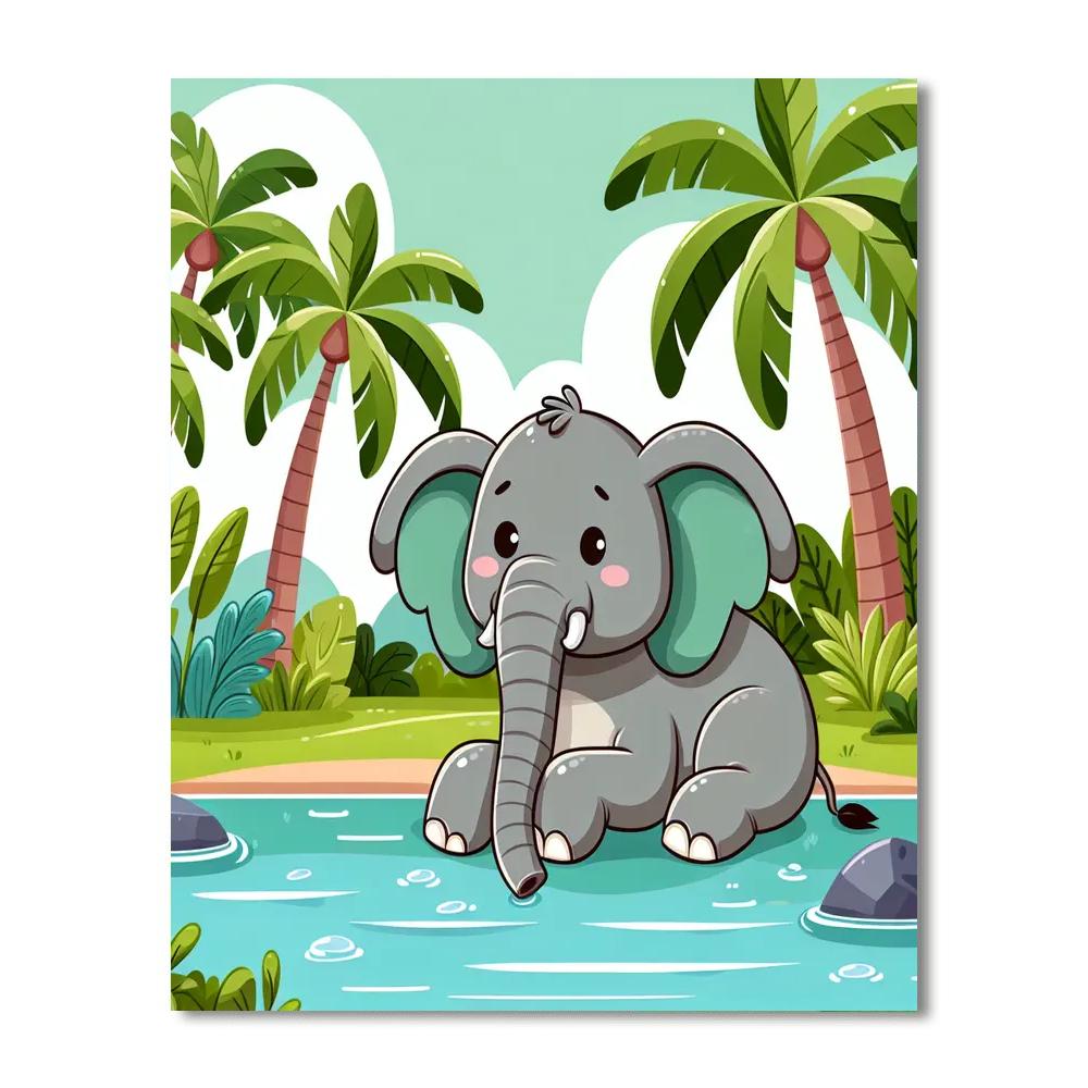 Elephant's Emerald Oasis Number Painting