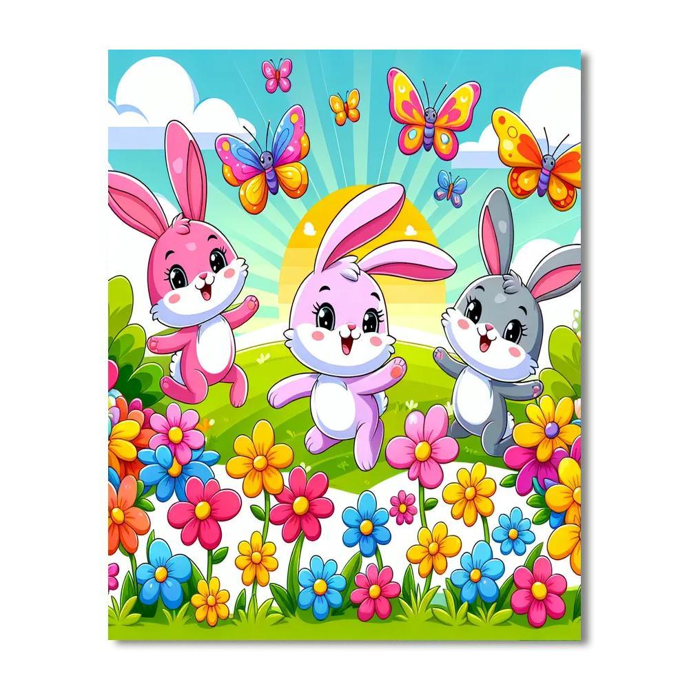 Rainbow Rabbits Paint By Numbers Art