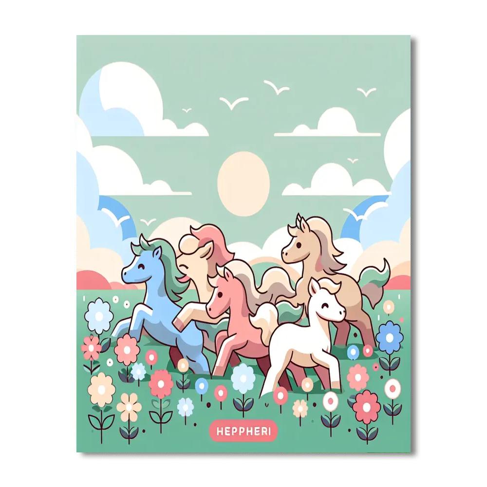 Frolicking Foals Numbered Painting Kits