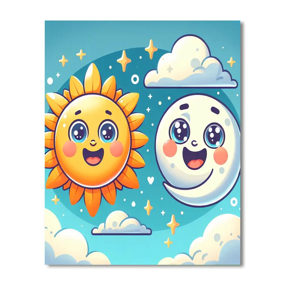 Friendly Sun And Moon DIY Paint By Numbers