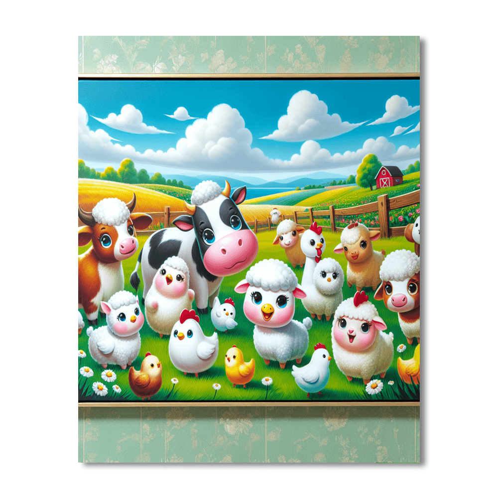 Charming Barnyard Animals Painting Number Kit