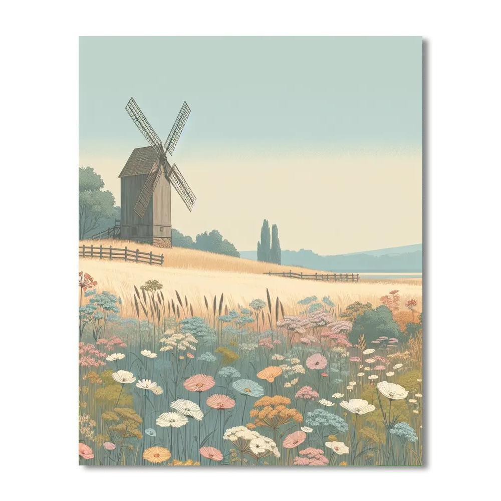 Whispering Meadow And Windmill Number Painting