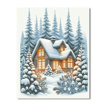 Crisp Winter Cabin Paint By Numbers Art