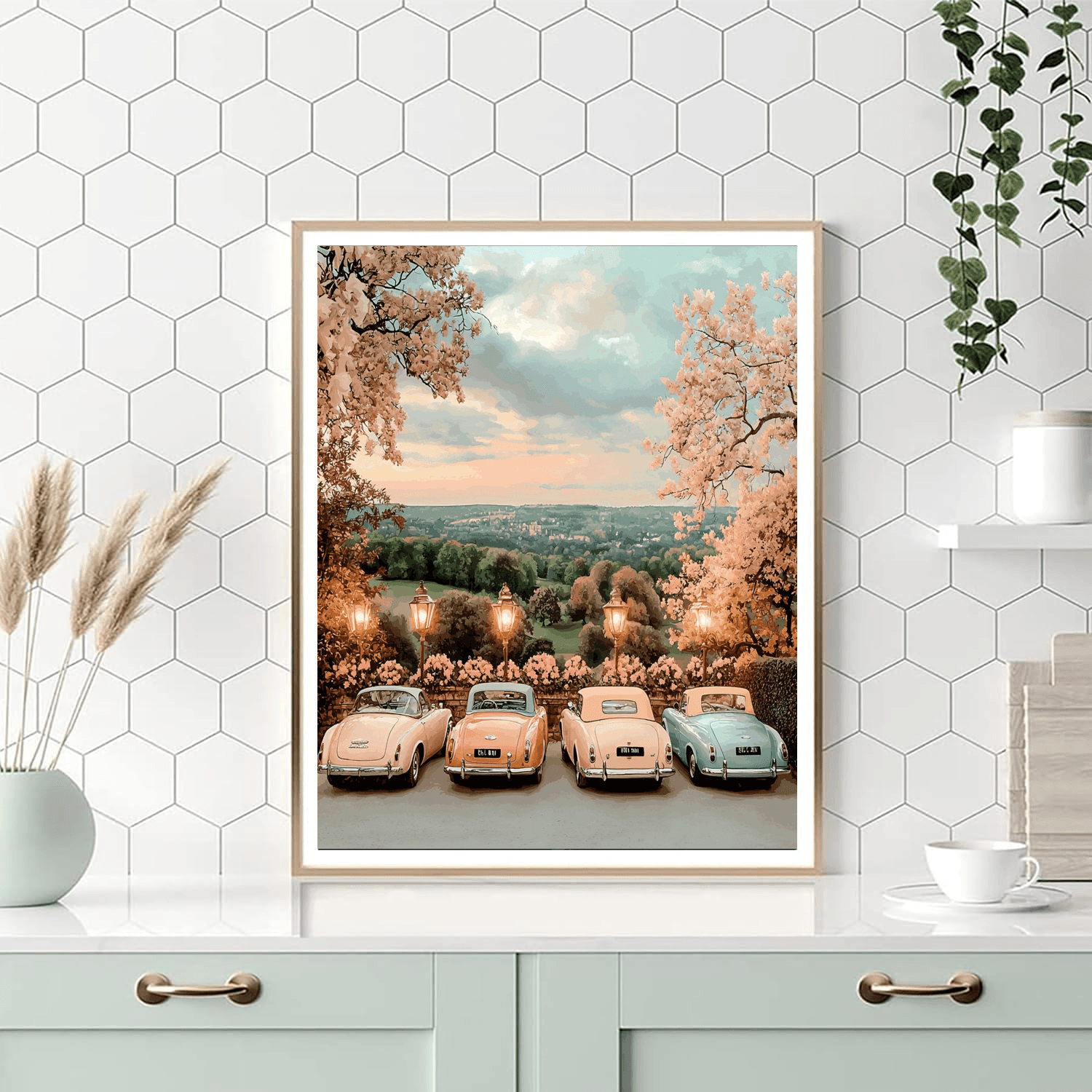 René Magritte Inspired Elegant Vintage Vehicles  Paint By Number