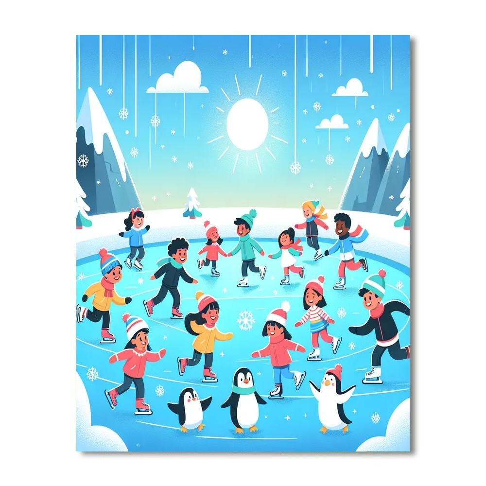 Frosty Ice Skating Fun Paint By Numbers Art