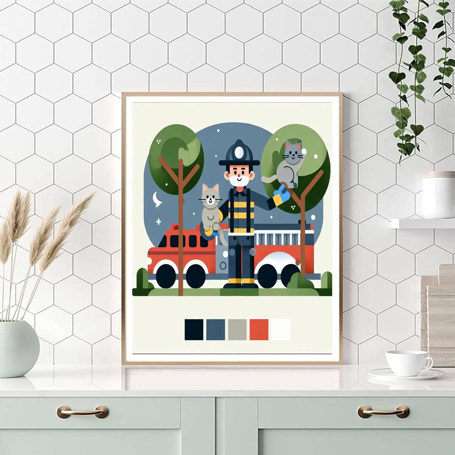 Friendly Firefighter Rescue Paint By Numbers Art