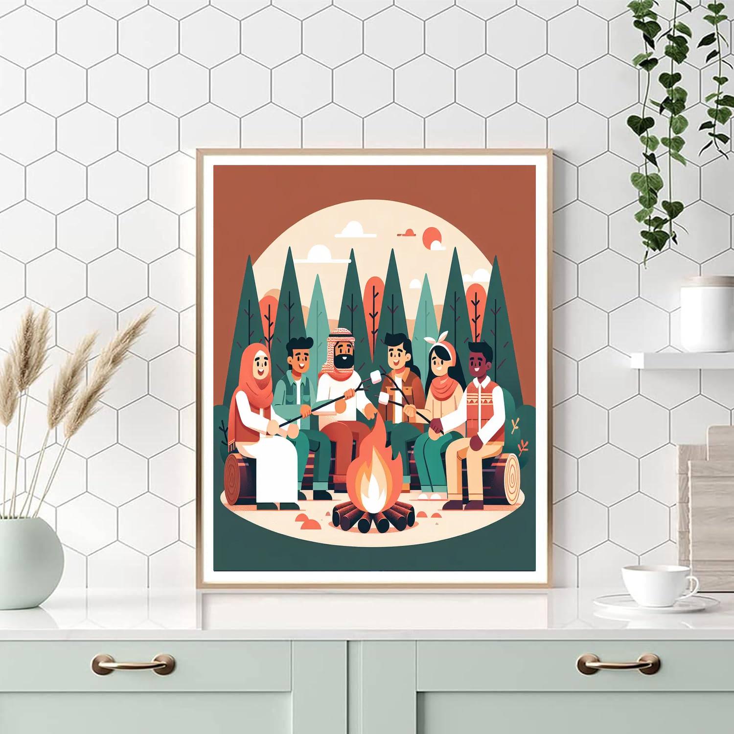 Forest Campfire Adventure Painting Number Kit