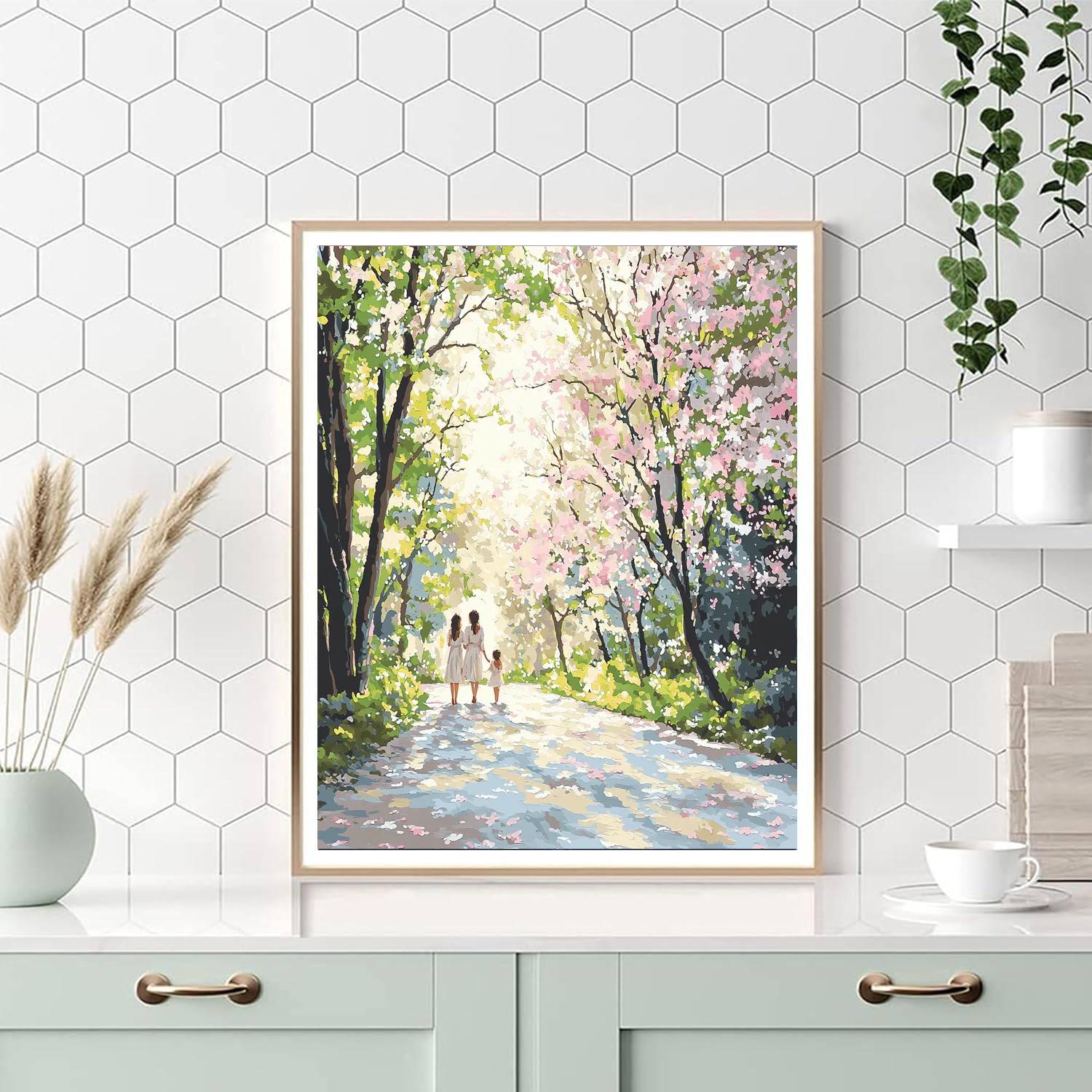 Mothers Under Cherry Blossoms Painting Number Kit