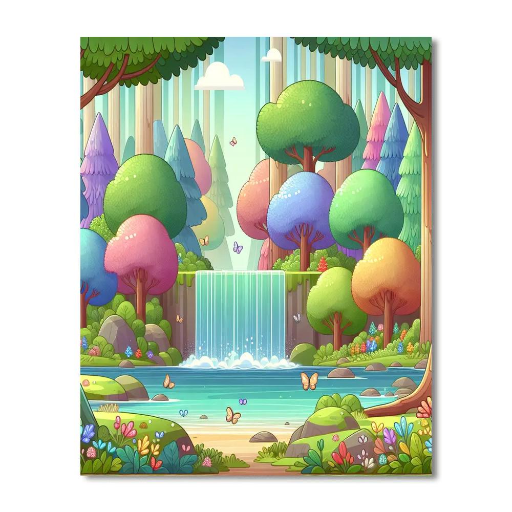 Enchanted Waterfall Forest Paint By Numbers Art