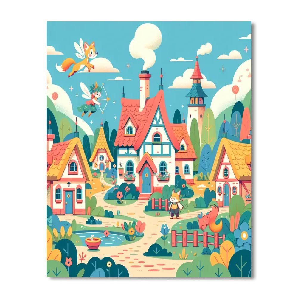 Enchanted Fairy Tale Village Number Painting