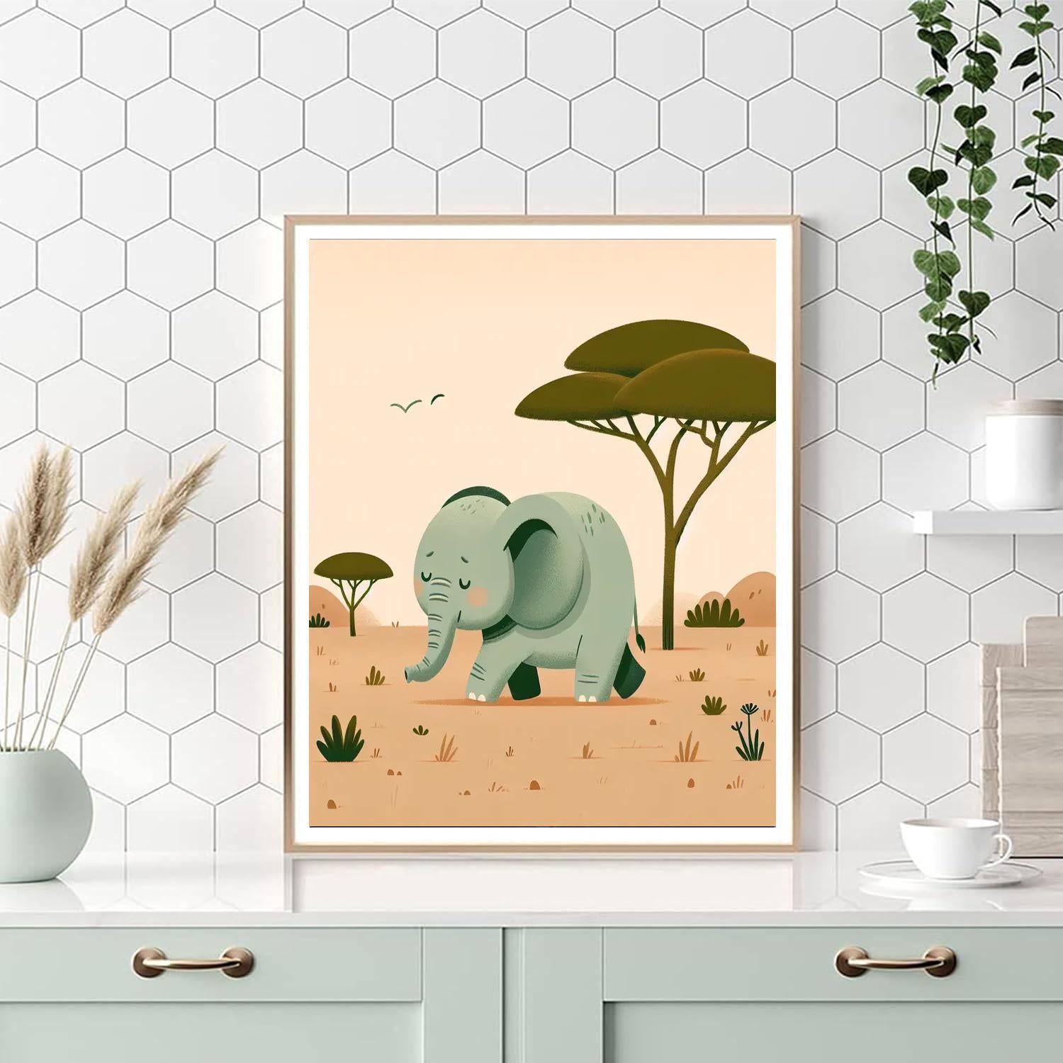 Gentle Elephant Stroll Number Painting