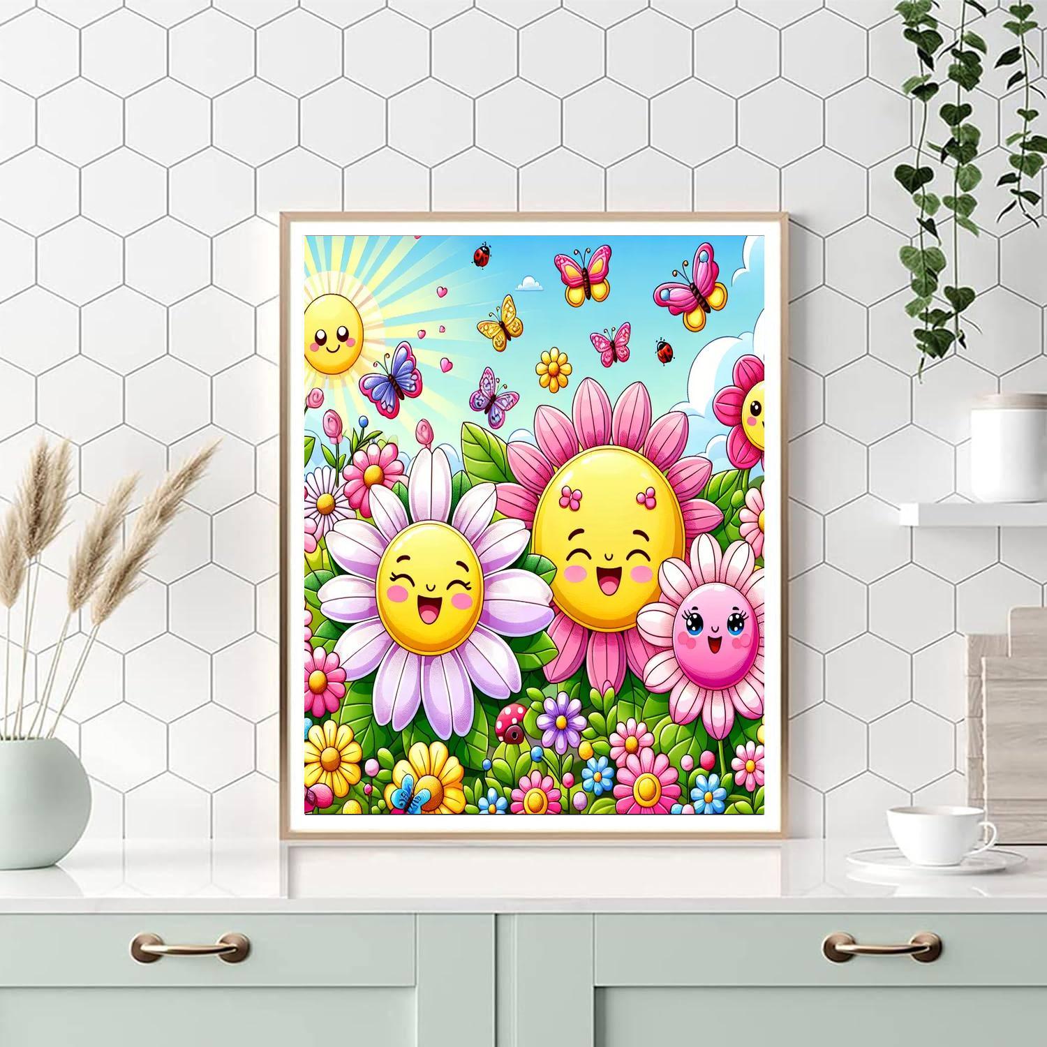 Joyful Flower Party Paint By Numbers Art