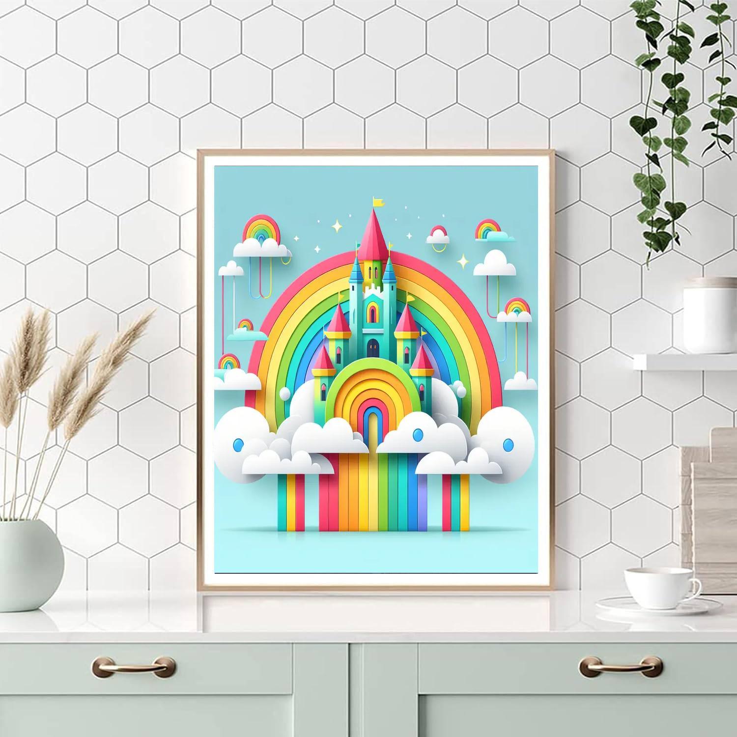 Rainbow Cloud Castle Paint By Numbers Art