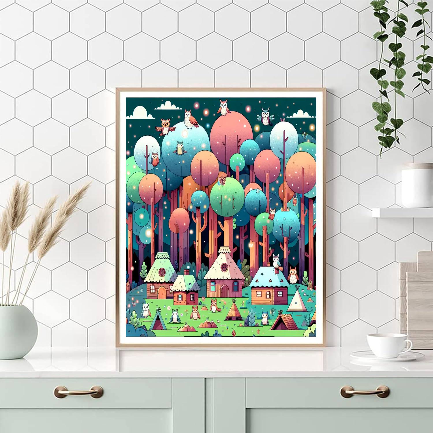 Twilight Treetop Town Number Painting