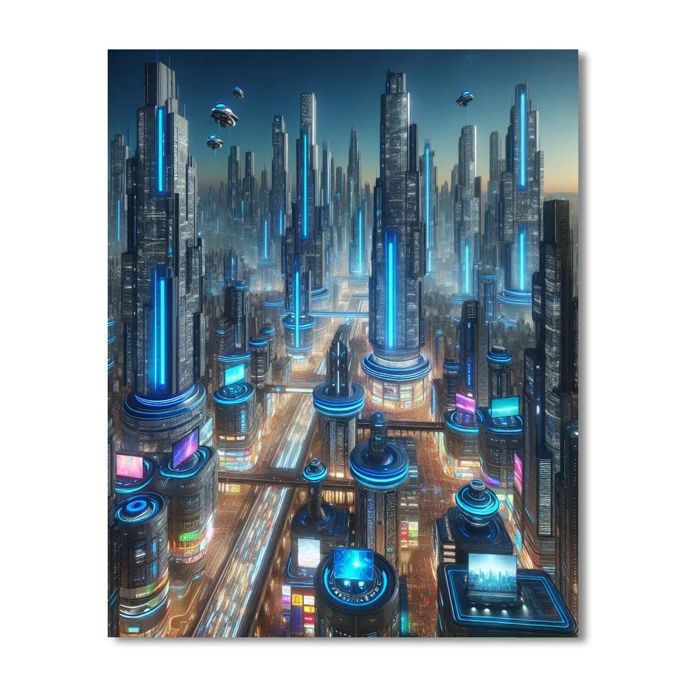Dynamic Futuristic Metropolis Numbered Painting Kits