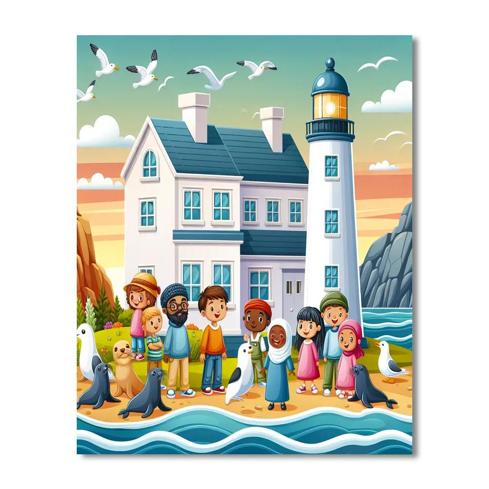 Lively Lighthouse Cove Paint By Numbers Art