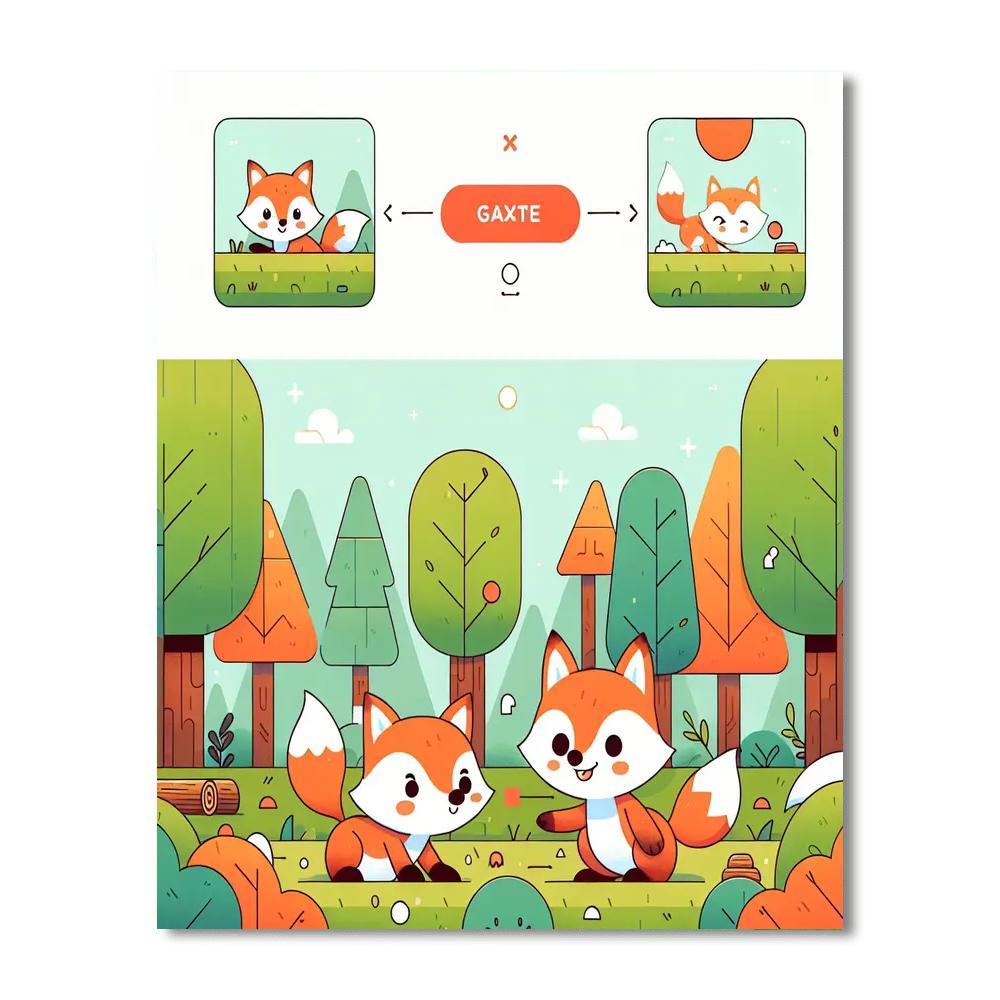 Frolicking Fox Friends Number Painting