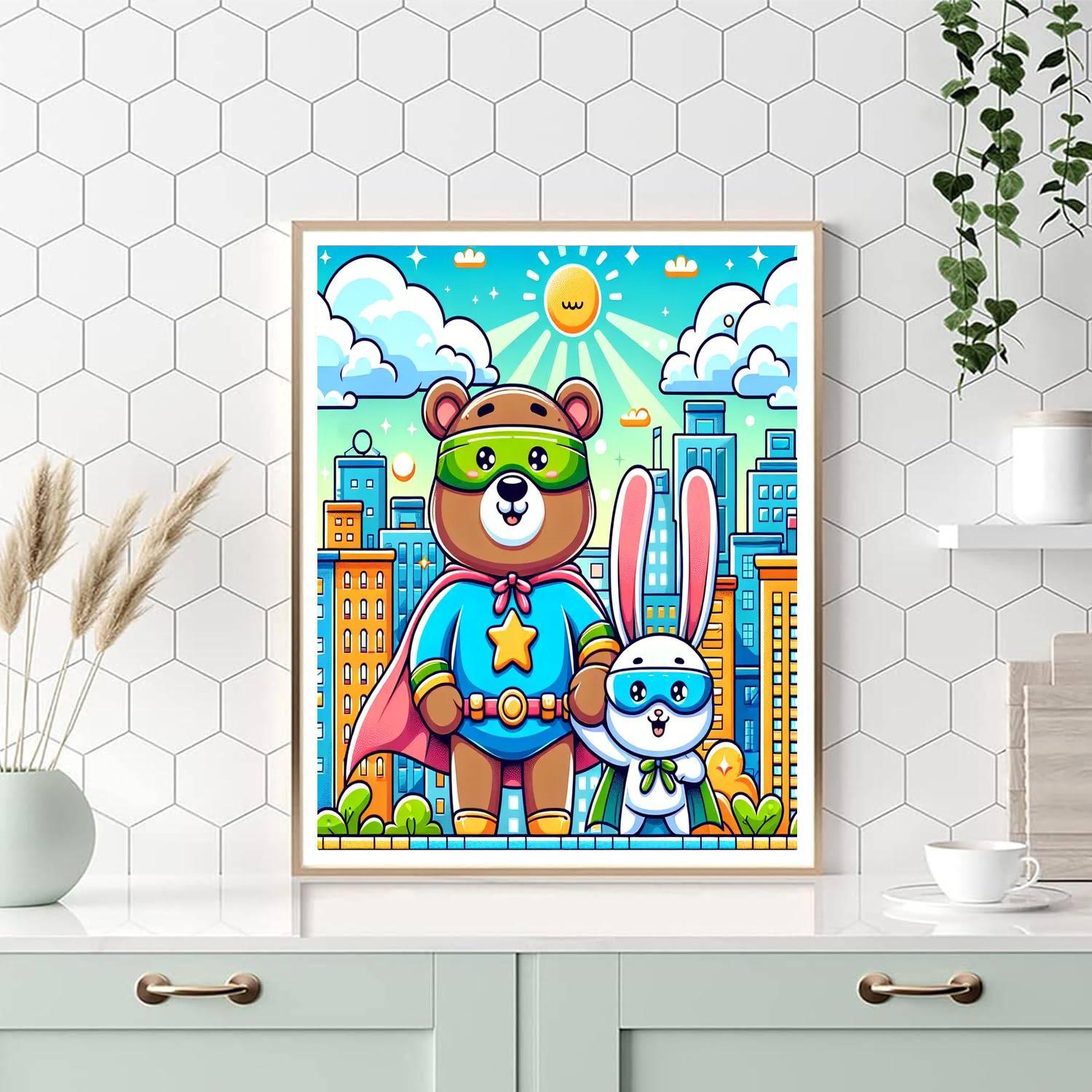 Animal Superheroes Unite Number Painting