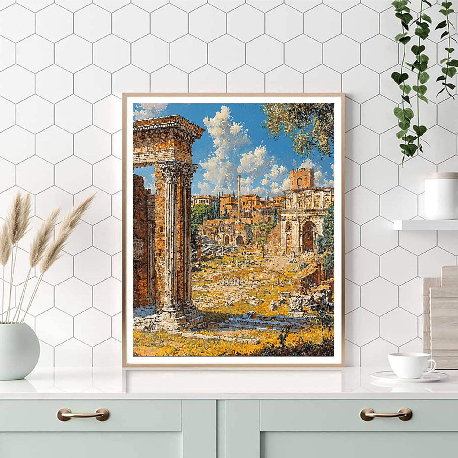 Panini Inspired Time Traveler's City  Number Painting