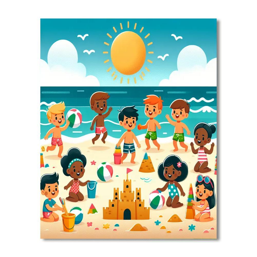 Lively Beach Scene Painting By Numbers Kit