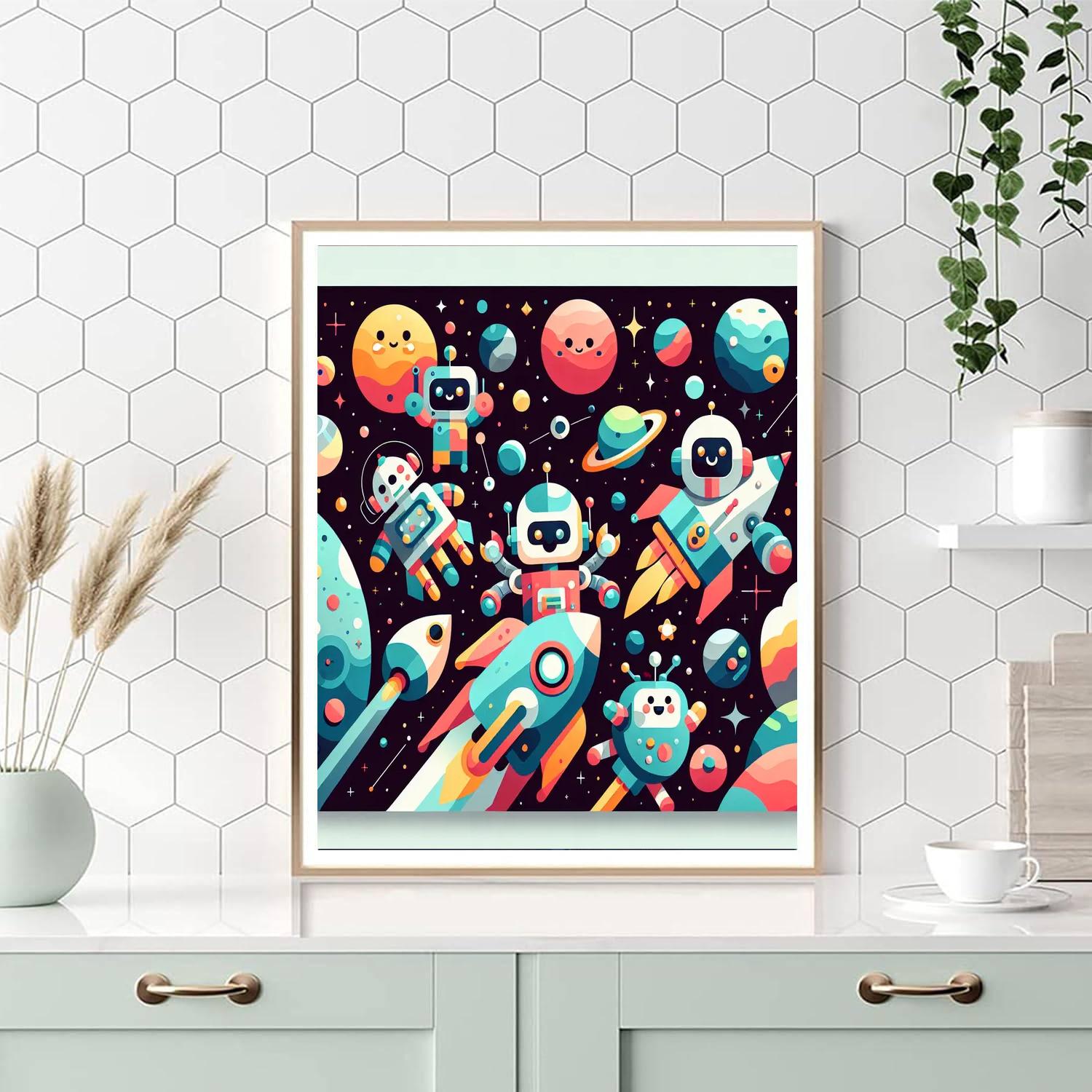 Happy Space Robots Number Painting