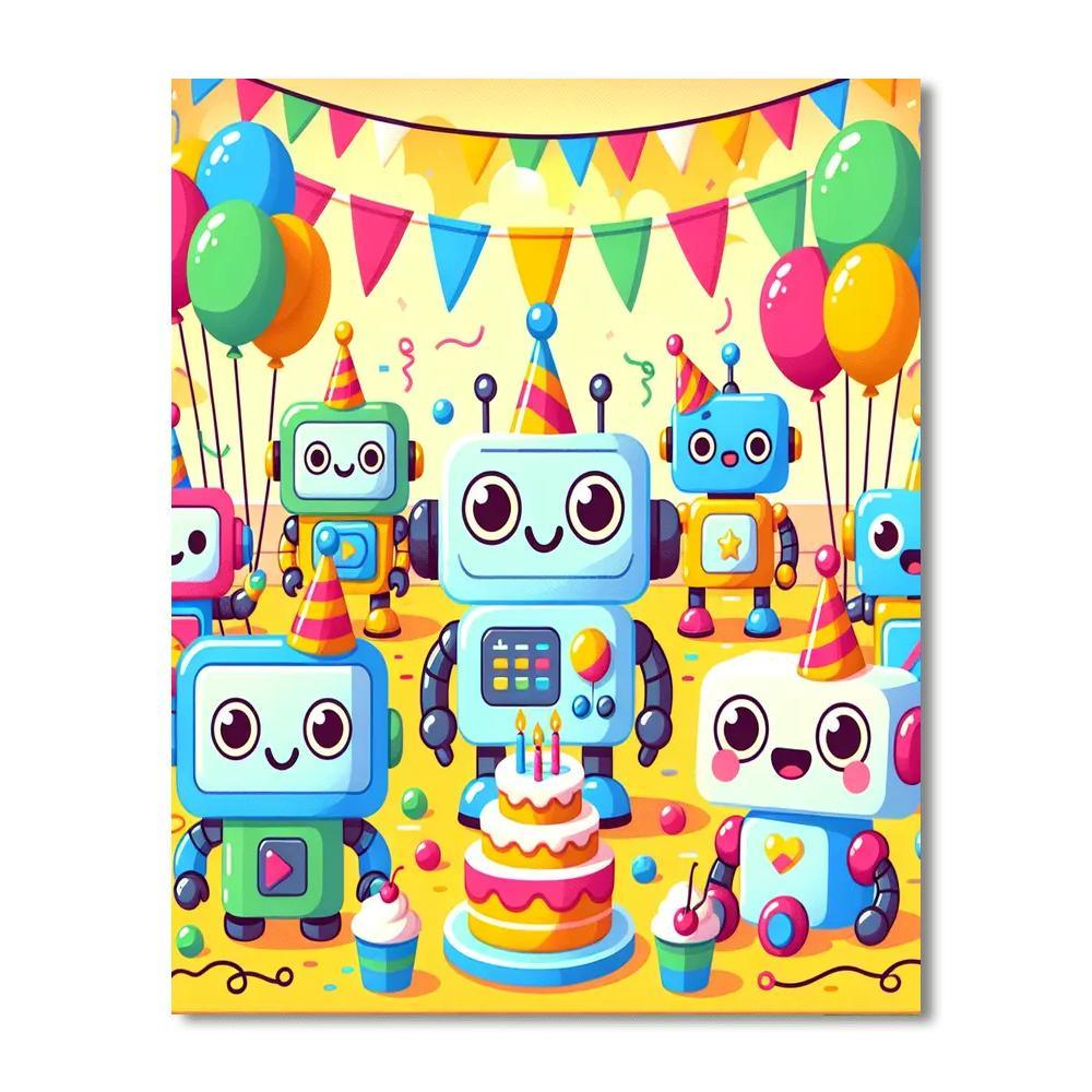 Playful Robot Party Painting By Numbers Kit