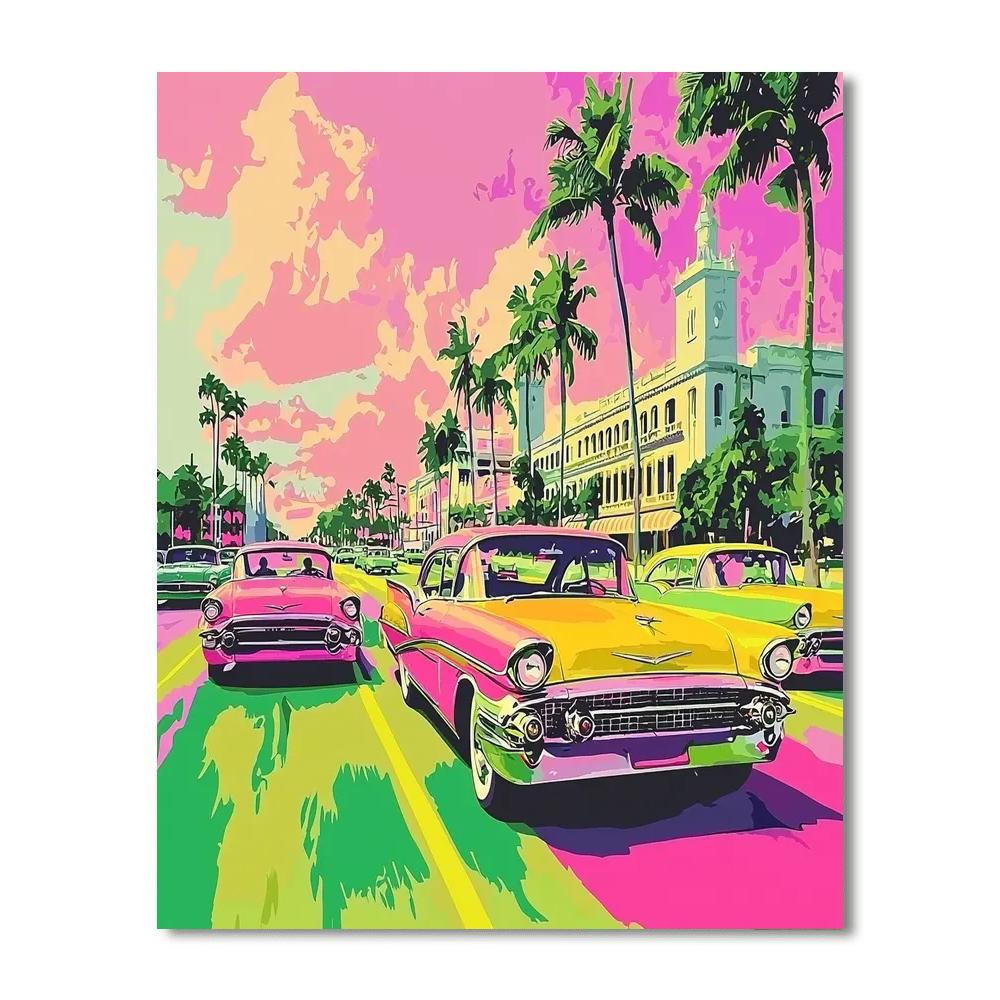 Andy Warhol Inspired Retro Cars On The Boulevard  Paint By Numbers Kits