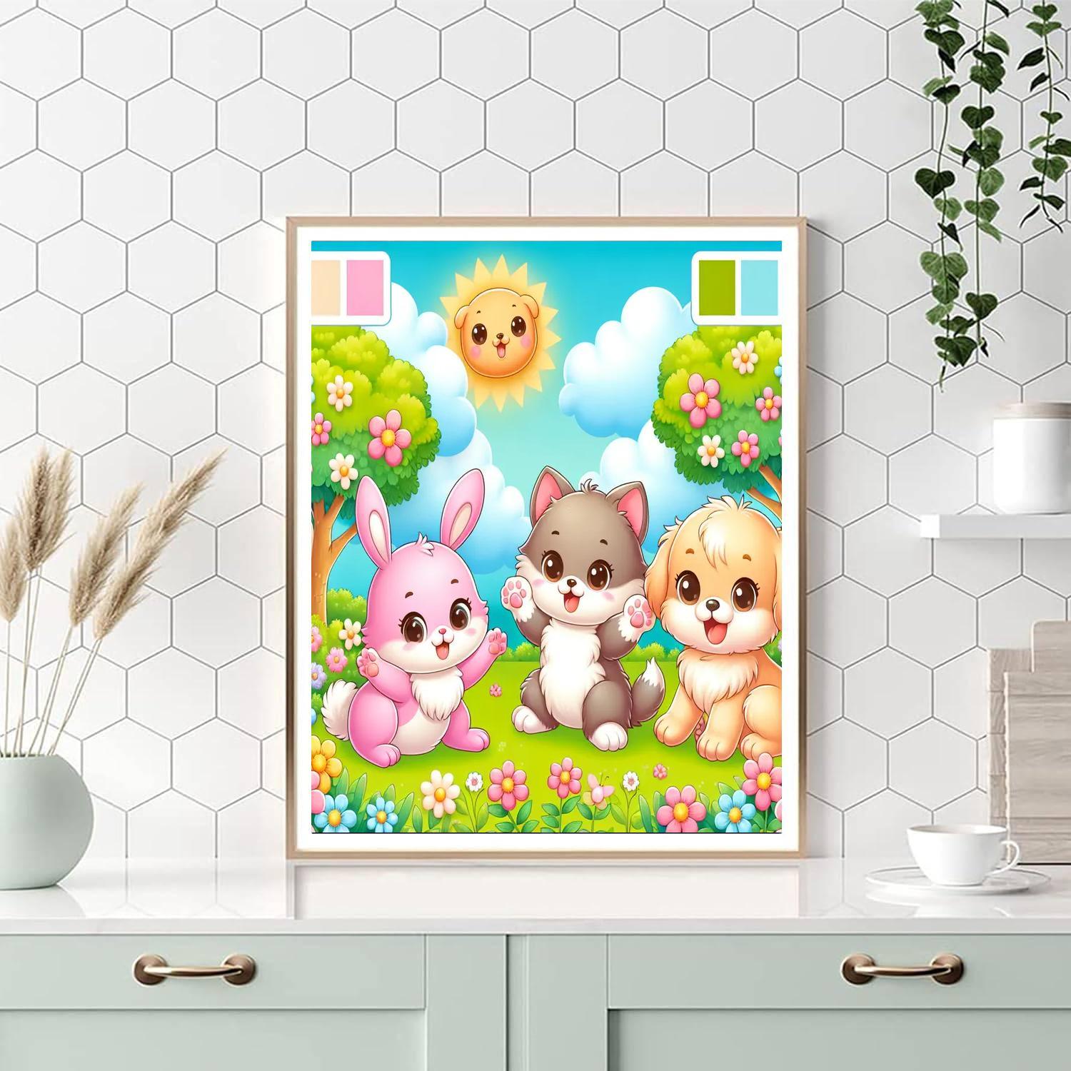Animal Friends At Play Paint By Numbers Art