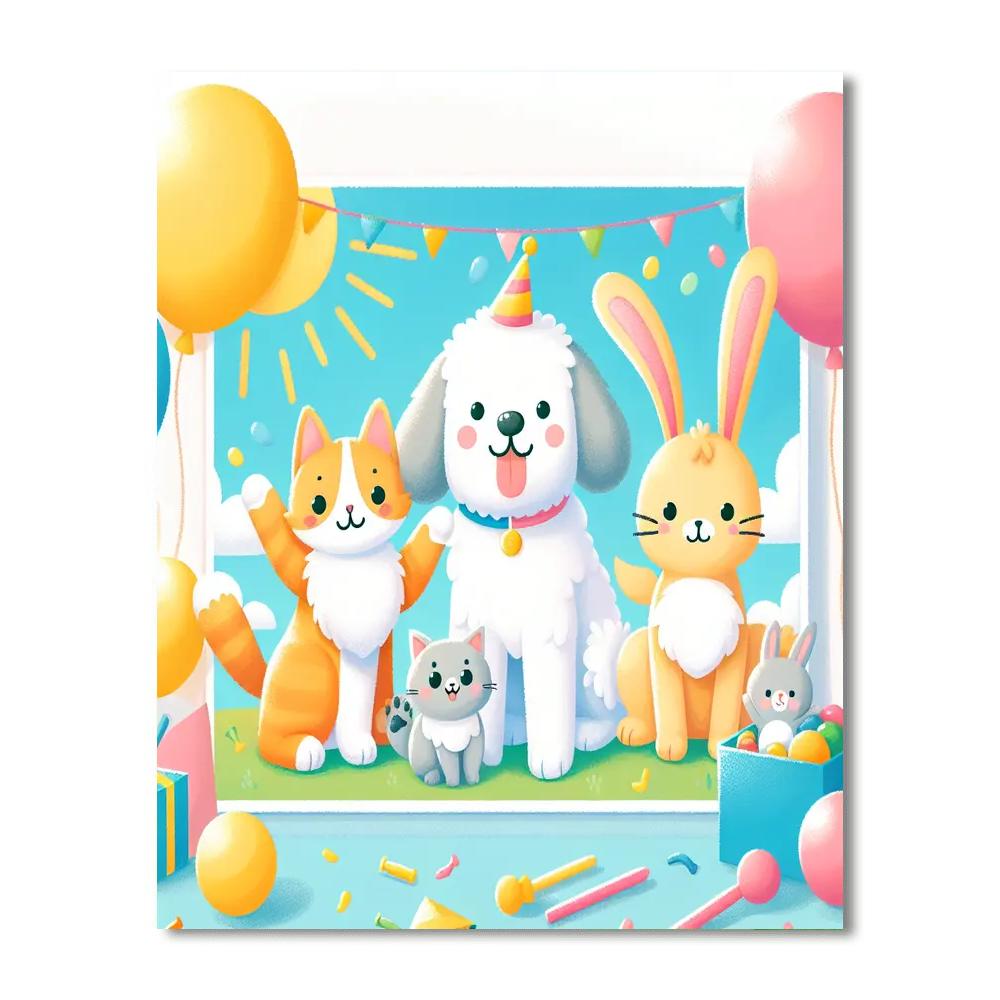 Friendly Pet Party Paint By Numbers Art
