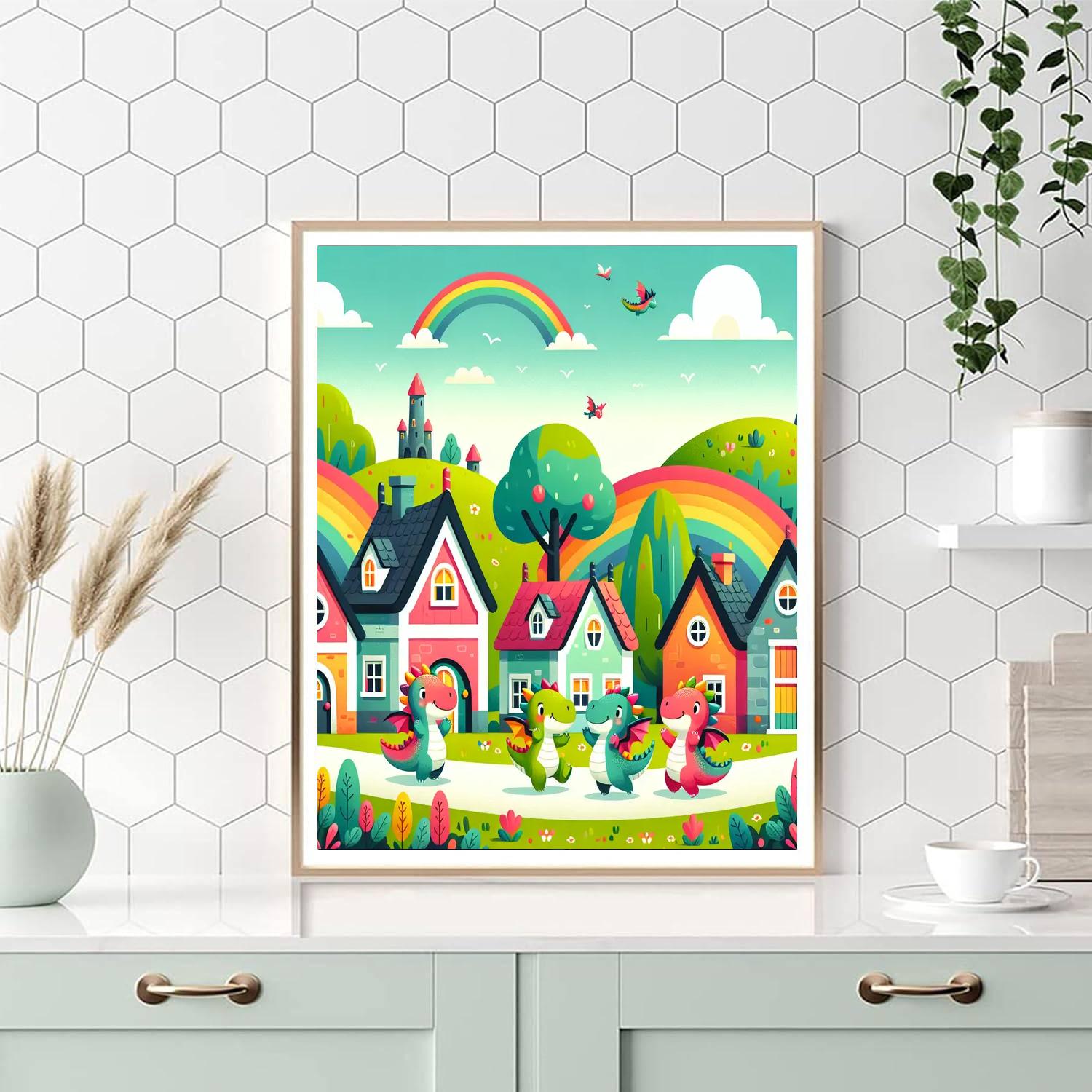 Charming Dragon Village Numbered Painting Kits