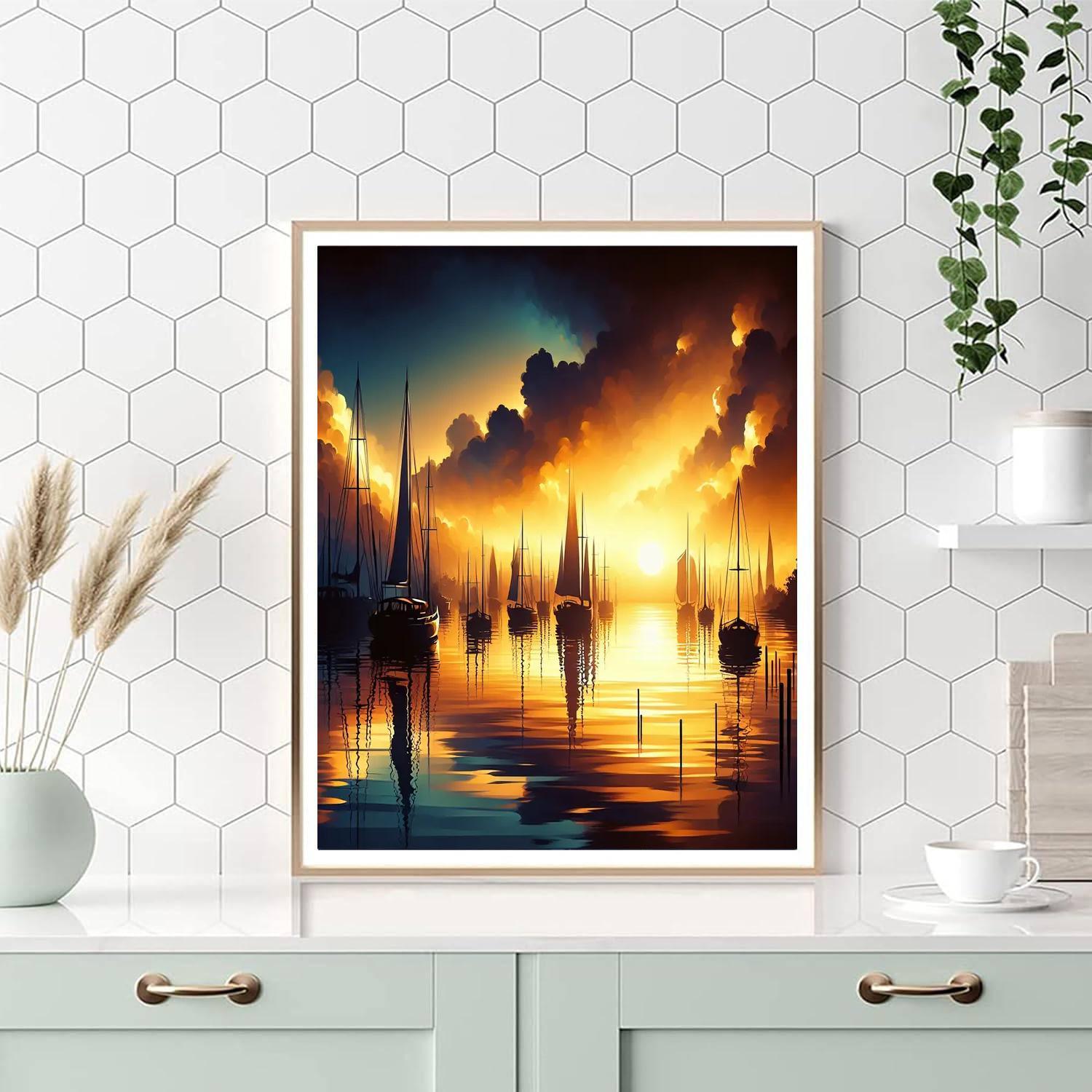 Glimmering Sunset Harbor Paint By Numbers Kits