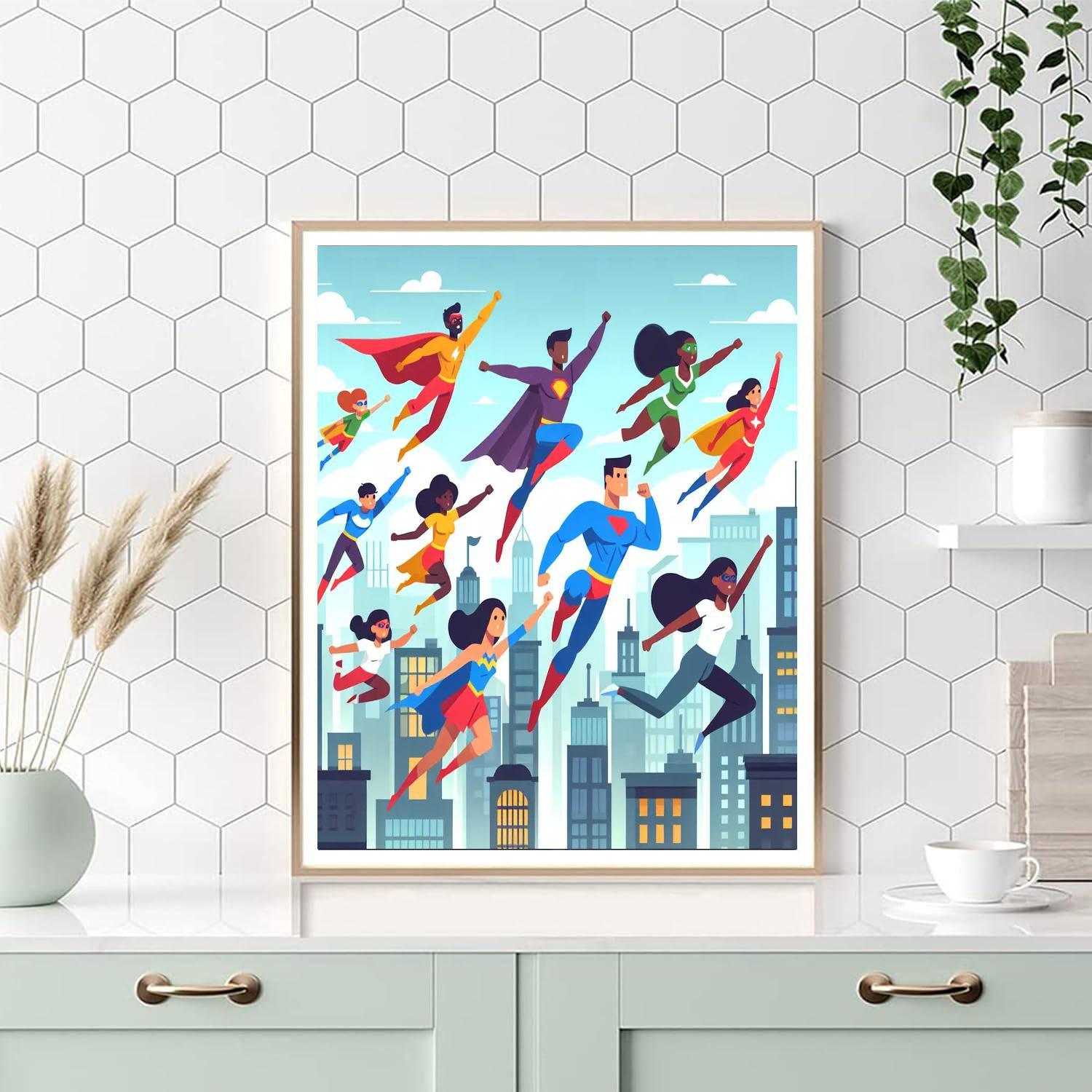 Superhero Action Team Paint By Numbers Art