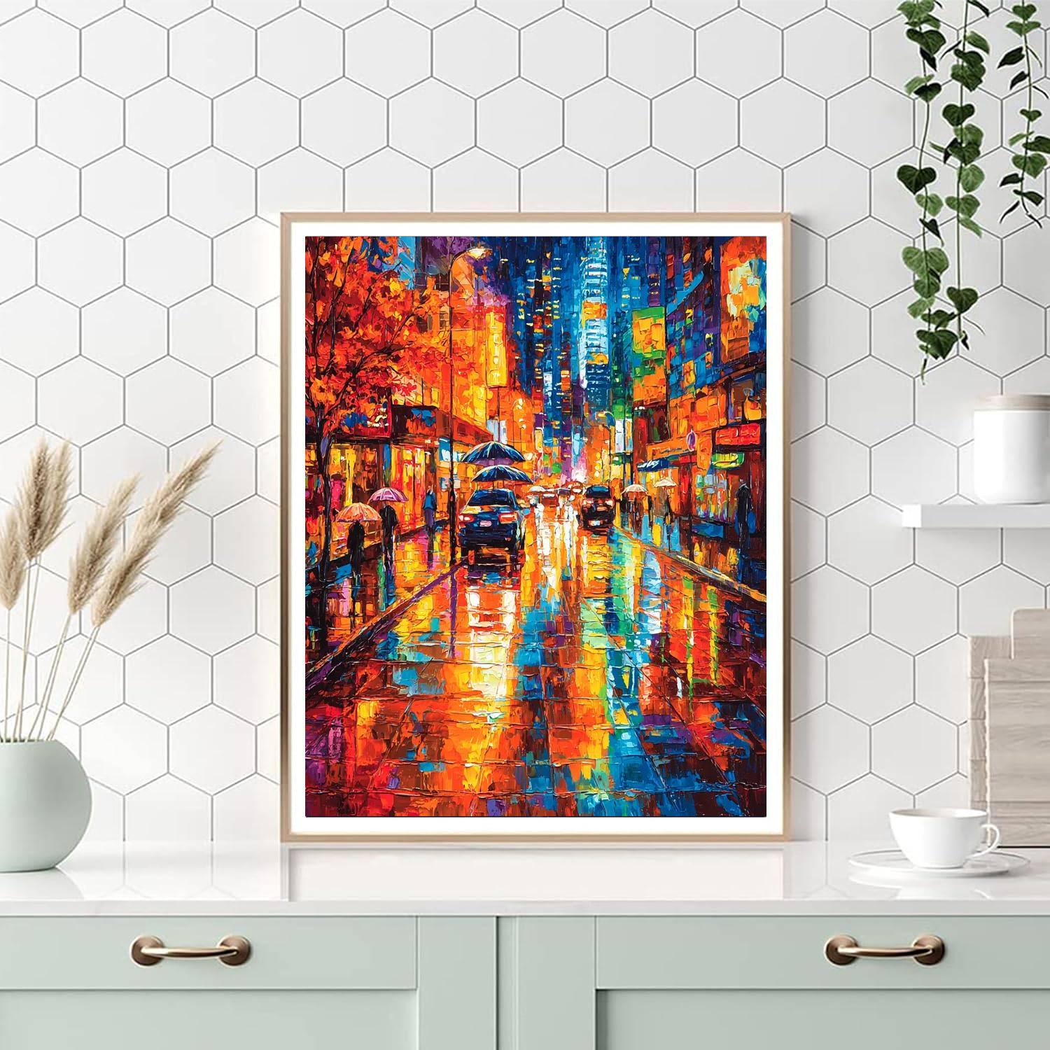 Leonid Afremov Inspired Urban Rain Melody  Painting By Numbers Kit