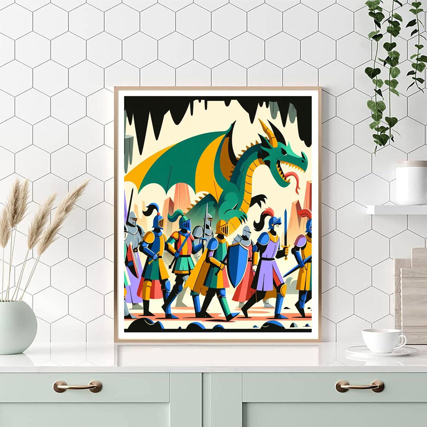 Knight's Quest To The Dragon's Lair Paint By Numbers Art