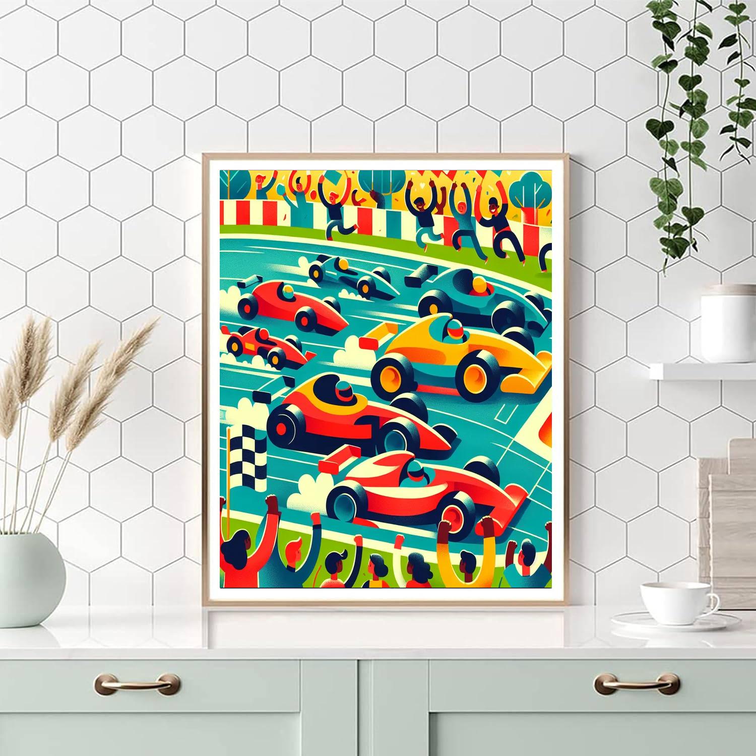Rainbow Race Cars Paint By Numbers Art
