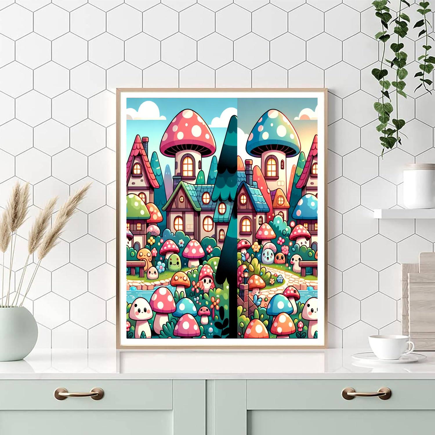 Mystical Mushroom Village Number Painting