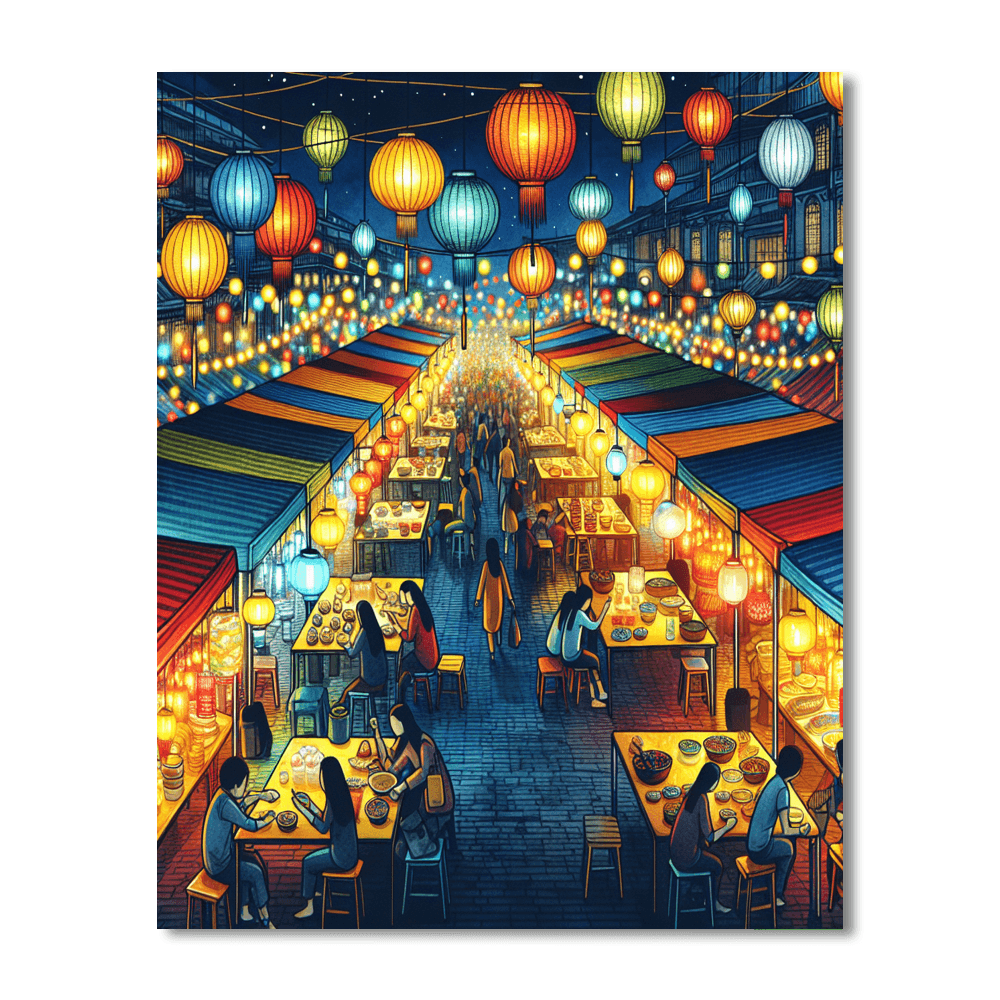 Festive Night Market Number Painting