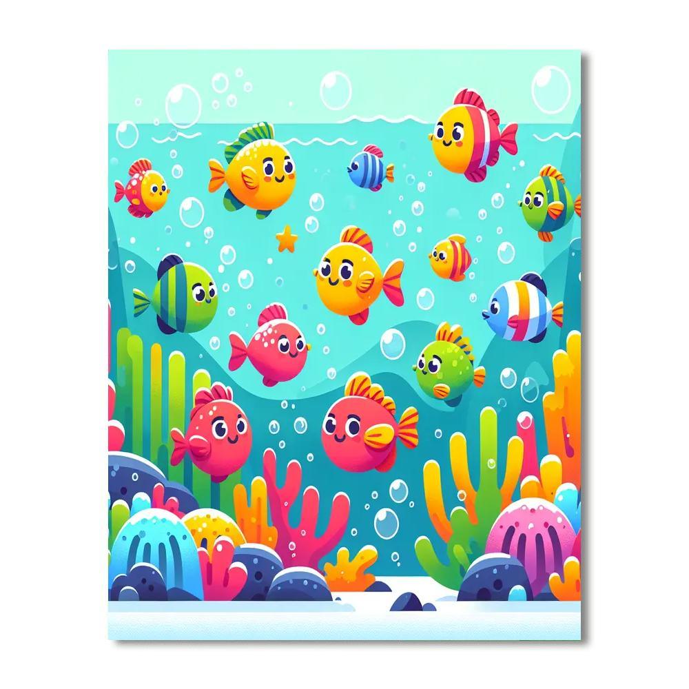 Bubbly Fishes Number Painting